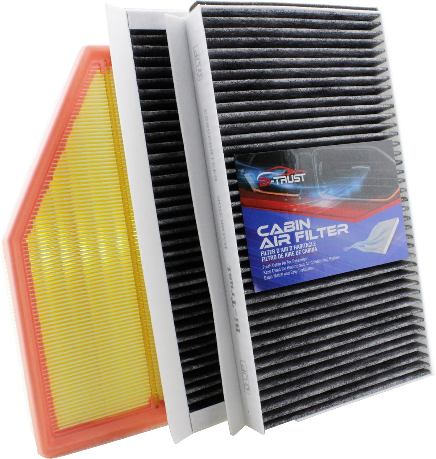 Engine & Cabin Air Filter Combo for BMW 525i 528i 530i 545i 2004–2011, Cellulose Engine Filter + Carbon Fiber Cabin Filter, Replaces CA10022, CF10103, 13717521033, 64316935823