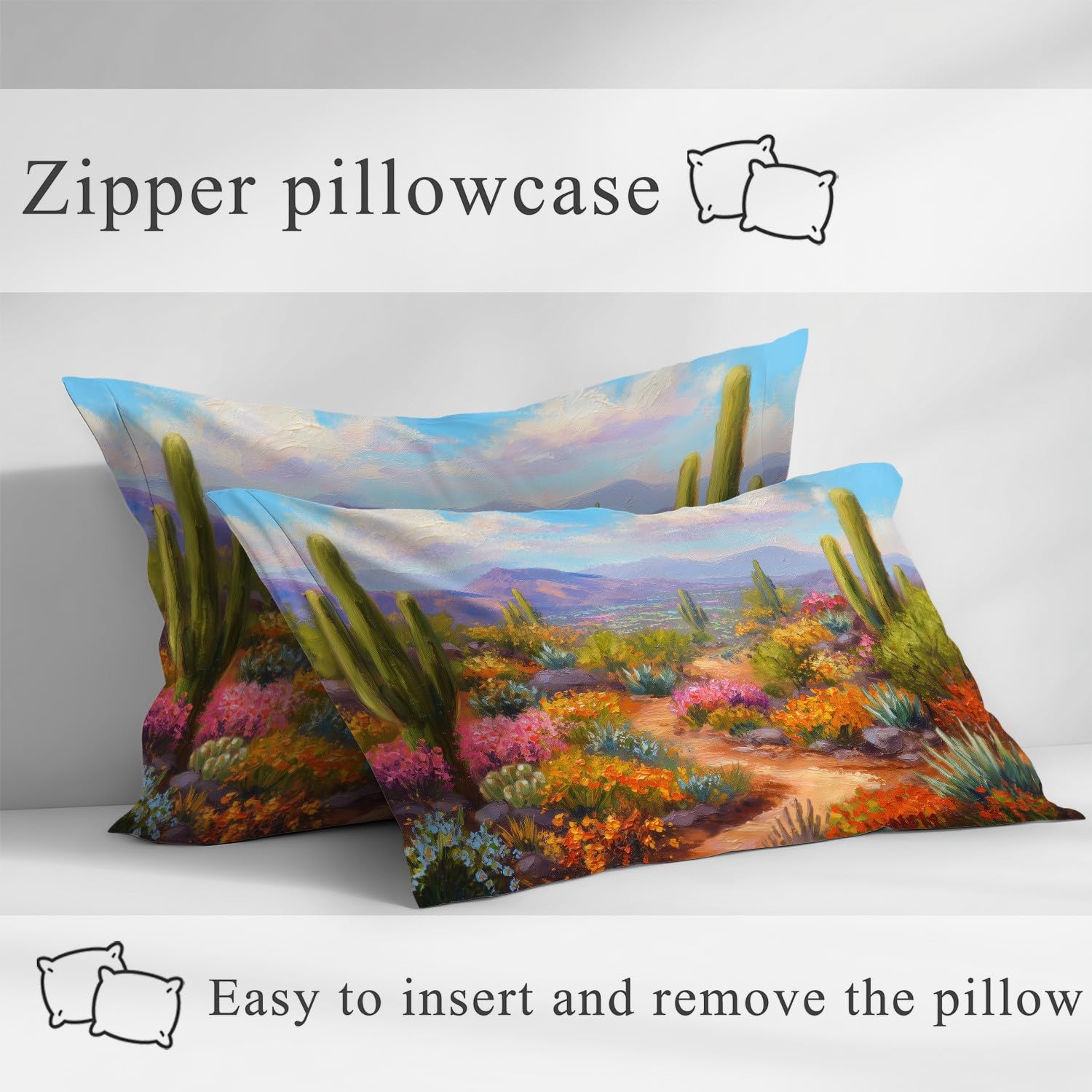 Botanisch Wüste Spannbetttuch Kaktus Floral Berge Spannbettlaken 140 x 200 x 30 cm 3teilig Mikrofaser Bettwäsche Set mit 2 Kissenbezüge 80 x 80 cm Kein Flachbettlaken