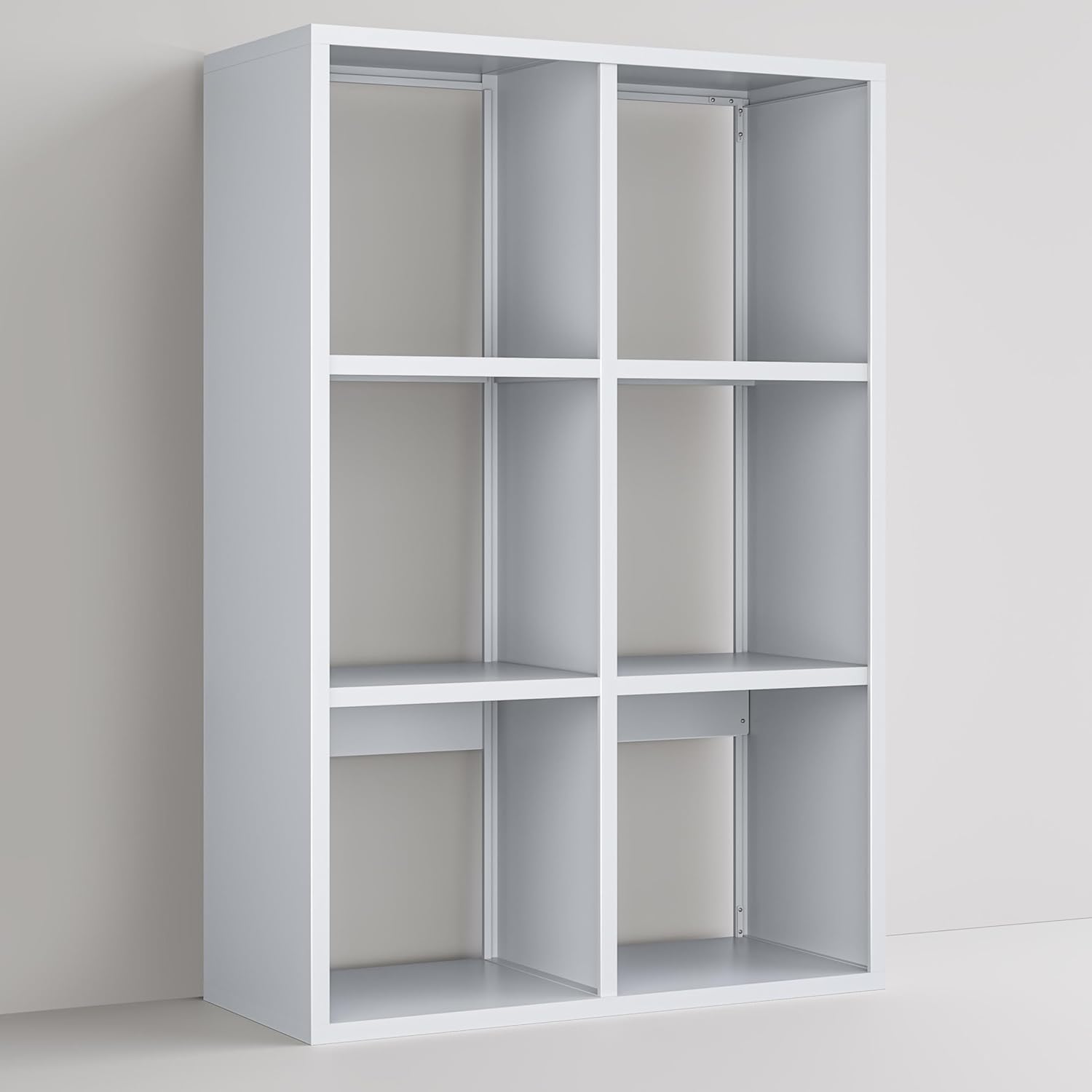 6 Cube Storage Organizer - Metal Bookshelf, White Cube Shelf, Deep Cube Shelving with Corner Protector, Toy Display Bookcase for Living Room, Bedroom, Office, Entryway