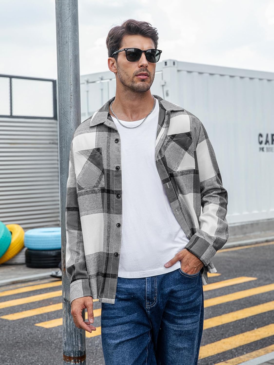 Mens Fannel Shirts Long Sleeve Casual Button Down Plaid Shirt Cotton Lightweight Shirts Jacket with Pockets - Image 2