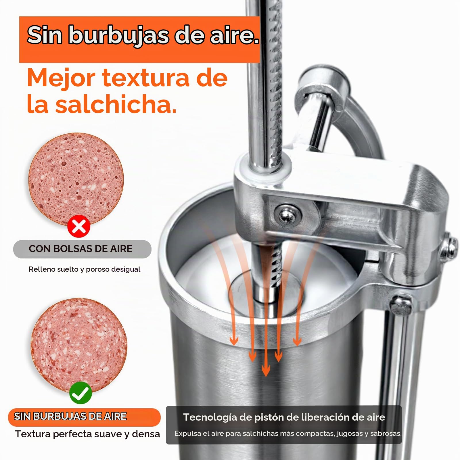 Joyeee 2.5 LB Embutidora de Salchichas Manual, Vertical Máquina para Embutidos de acero inoxidable con 4 tubos de llenado, para Hacer Chorizo Hot Dogs Bratwurst Tanto para Uso Doméstico como Comercial
