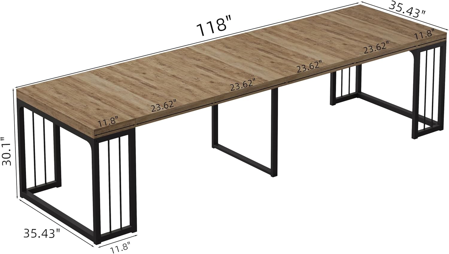 23.6" - 118" Extendable Dining Room Table, Modern Extra Long Folding Dining Tables for 2-10 People, Outdoor Patio Furniture Set, Adjustable Kitchen Dinner Table, Ancient Wood