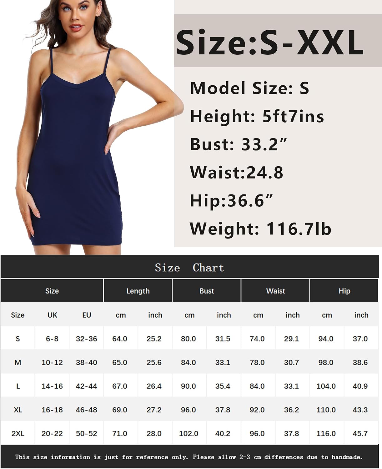 Women's Full Slips Mini Under Dress Adjustable Spaghetti Strap Cami Dress Basic Slip Nightgown