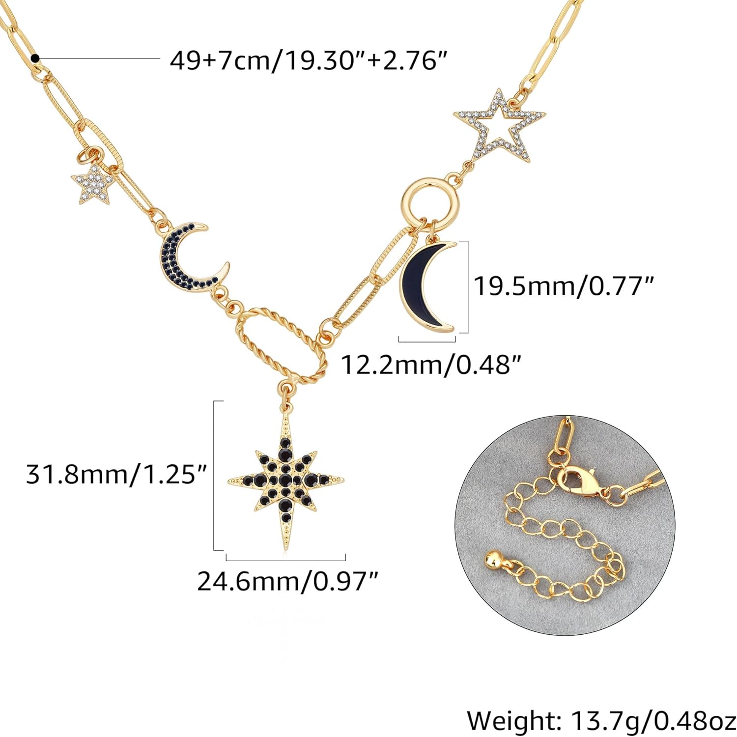 Charm Necklace for Women Gold Evil Eye Sun Moon Flower Coin Pendant Necklace Dainty Paperclip Chain Vintage Luck Amulet Choker Necklaces Celestial Jewelry Gift - Image 3