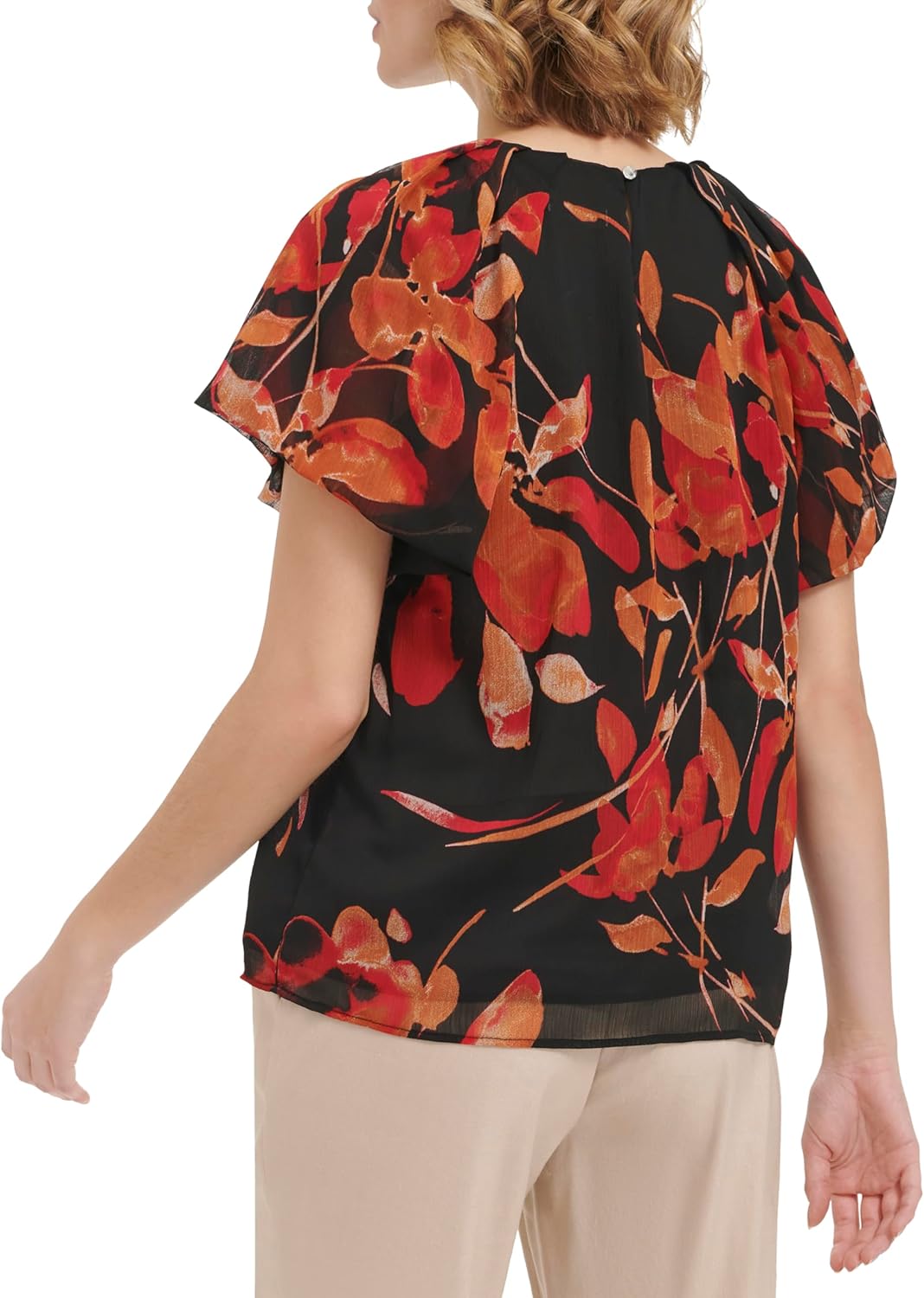 Calvin Klein Womens Ruffle Sleeve Short Sleeve Blouse - Image 3