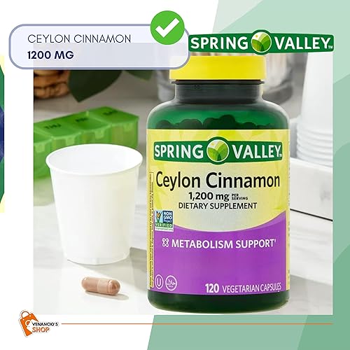 Miniatura 5 de Spring Valley Cápsulas de canela de Ceilán de 1200 mg cápsulas, apoya el metabolismo, pastillas sin OMG y sin gluten + incluye adhesivo