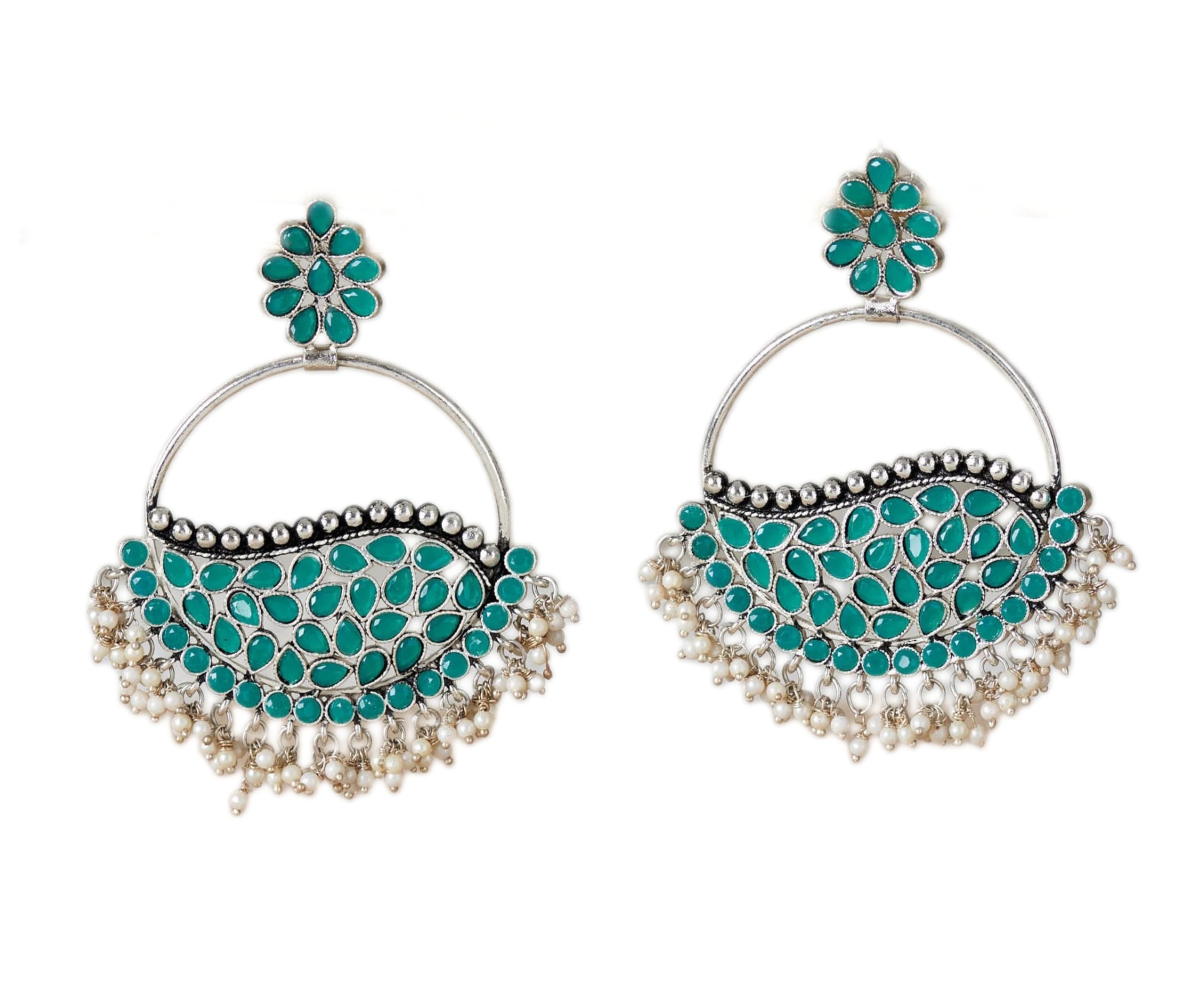 UnfoldSelf Oxidised Chandbali Jhumka/Jhumki Earings for Women | Traditional Chandbali for Girls | Silver Pearl | Ethnic Statement Hoop Earrings Jewellery for Girls and Women (B0BDZCNRY7) Amazon Price History, Amazon Price Tracker