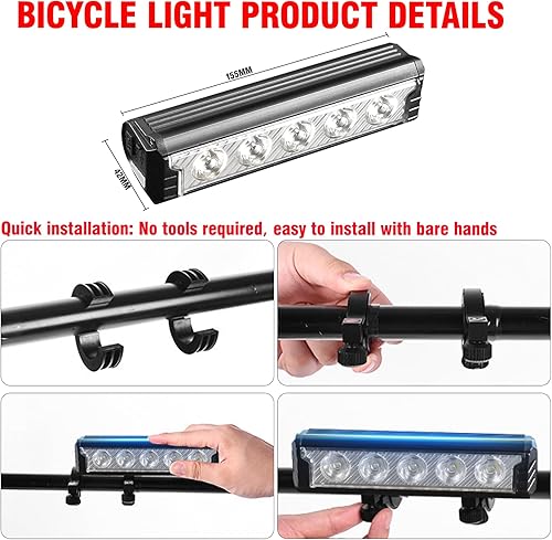 Miniatura 7 de Faro de bicicleta recargable súper brillante, 2800 lúmenes, 5 LED, luz de bicicleta con 5 modos de iluminación, batería recargable USB de 6600 mAh,