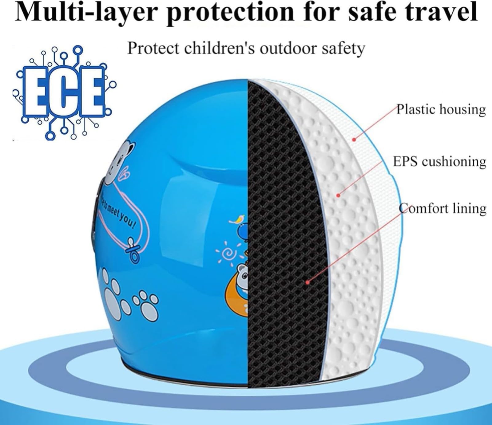 Casco Per Bambini, Casco Da Moto Aperto Con Visiera, Casco Jet Per Scooter, Bicicletta, Skateboard, Omologato ECE 2205, Casco 3/4 Per Bambini Dai 4 Ai 12 Anni