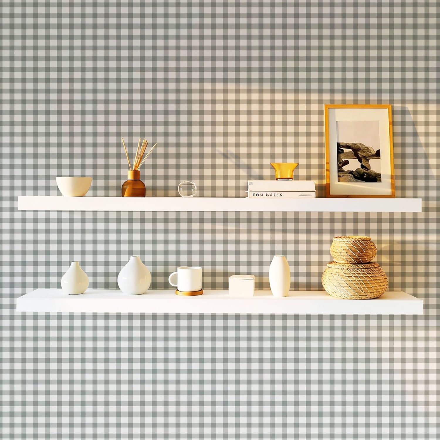 YXTII 17.3"×393.7" Plaid Peel and Stick Wallpaper, Boho Plaid Removable Wallpaper Self Adhesive Wall Paper Contact Paper for Bedroom Shelf Drawer Liner