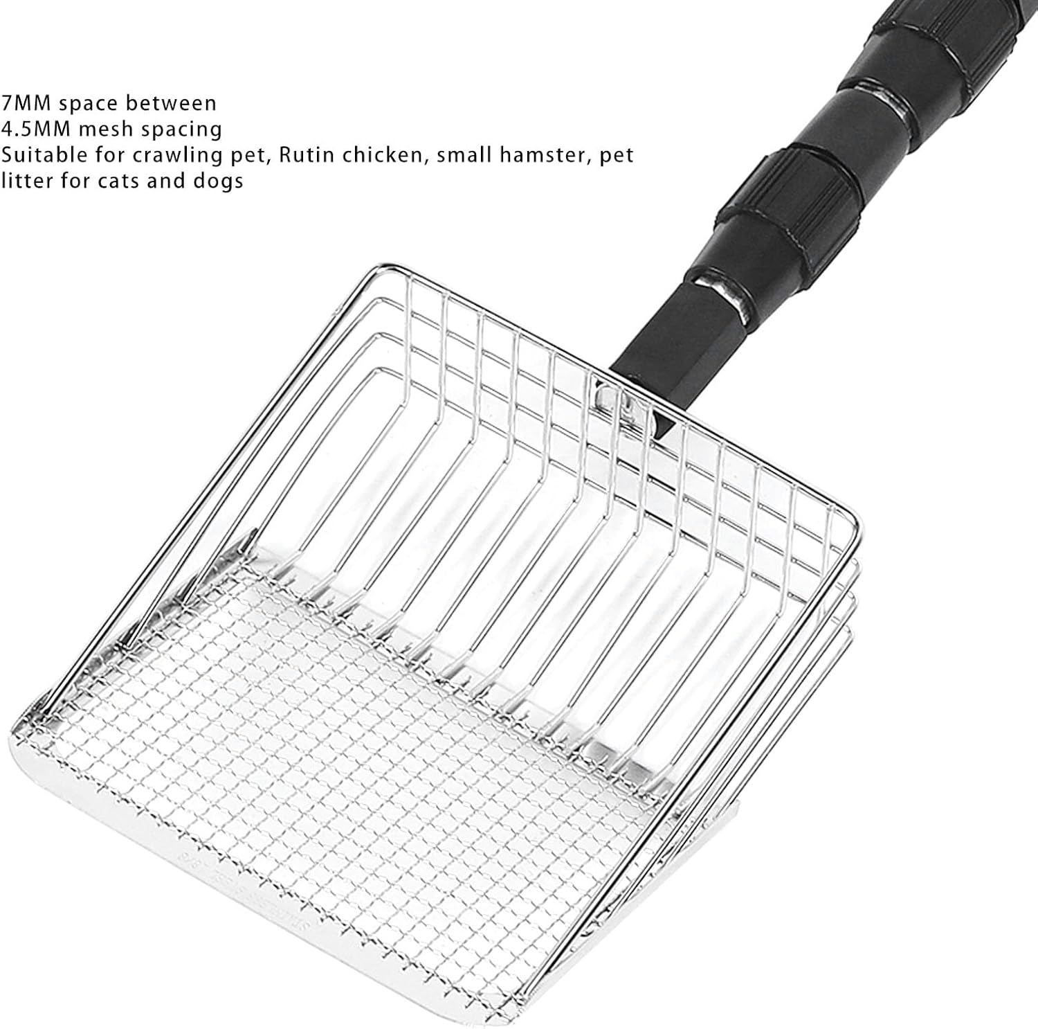 Chicken Poop Scooper, 3 Section Adjustable Detachable Stainless Steel Metal Litter Scoop, Anti Stick Stretchable Long Handle Cat Litter Sifting Shovel Cleaning Tools