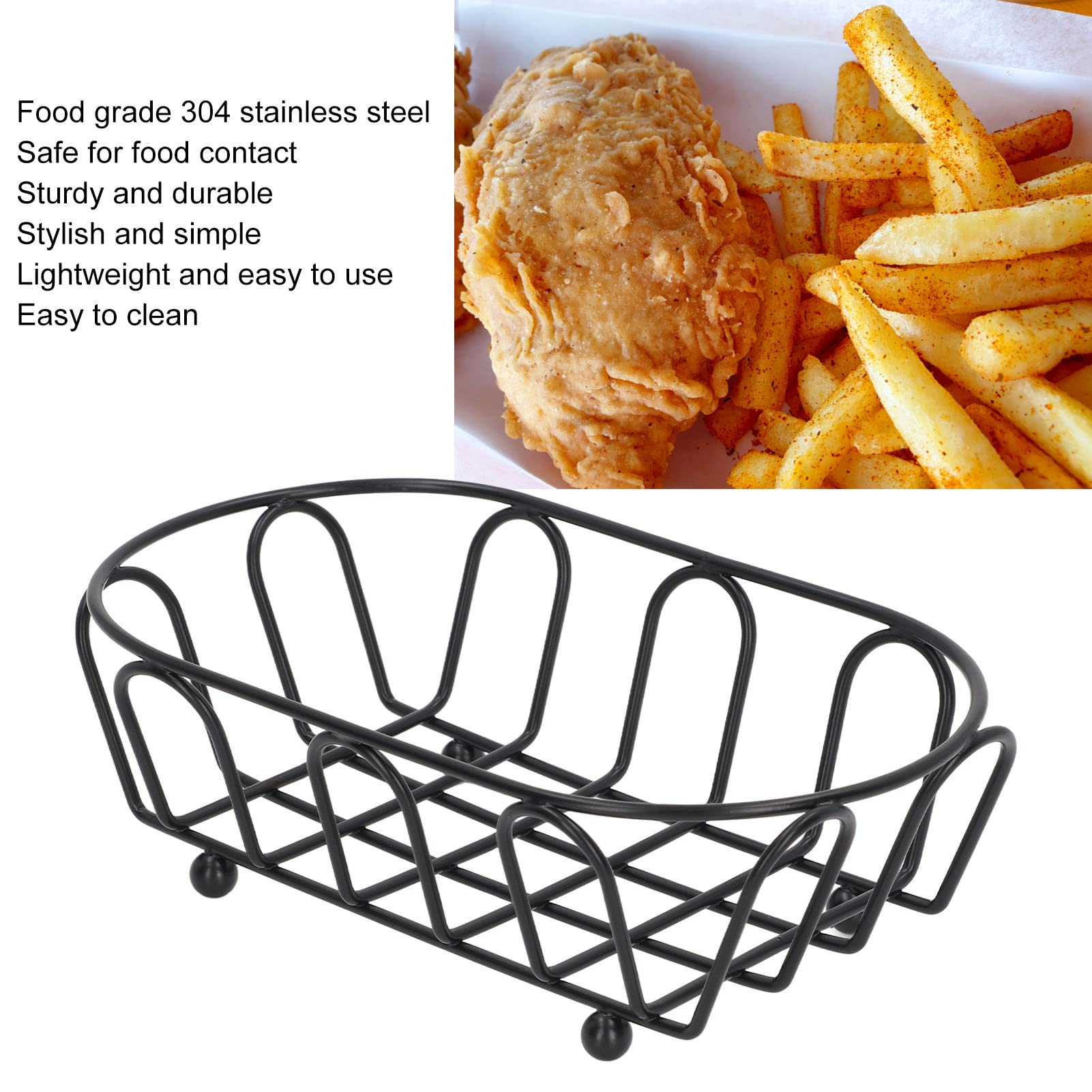 2Pcs Food Basket,Stainless Steel French Fries Holder Burger Baskets Small Serving Basket for Kitchen Restaurant Cafe Barbecue