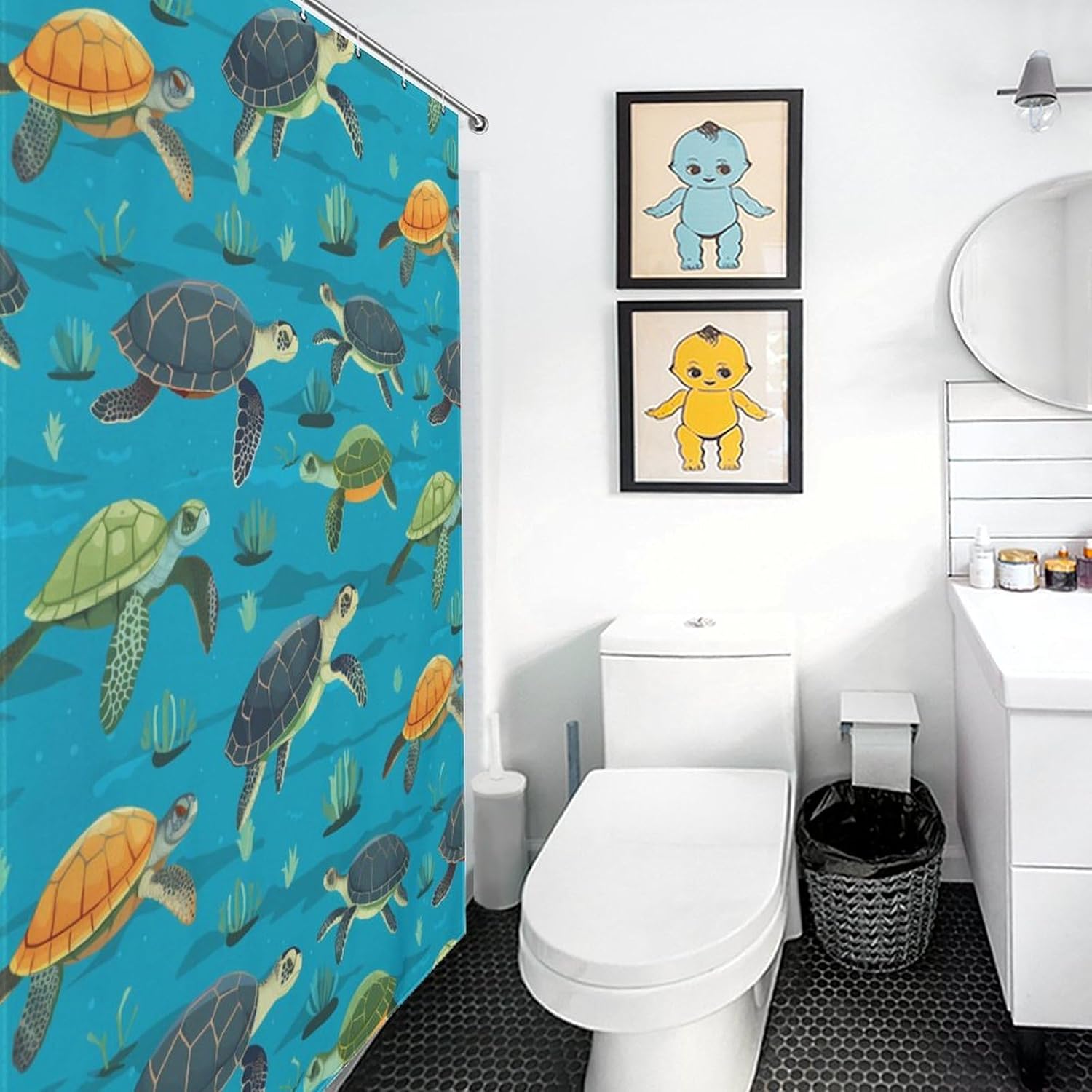 Sea Turtles Pattern Funny Shower Curtains Washable Bath Curtain Liner with Hooks for Bathroom Bath Tubs