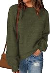 Woman Fall Sweater Loose Knit Lantern Sleeve Lightweight Crew Neck Pullover Tops