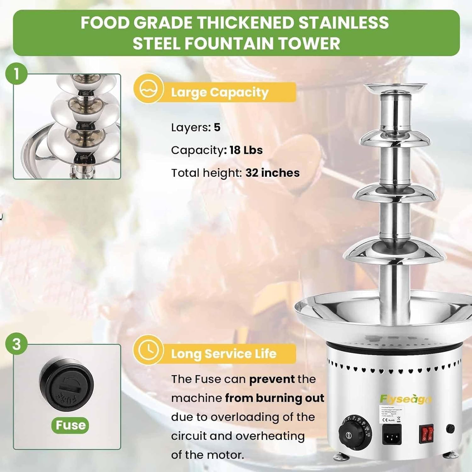 Commercial Chocolate Fountain, 4 Layers Chocolate Fondue, Energy-Saving Heating, Adjustable Temperature Control, for Sweets Liqueurs - Soaked Strawberries, Horns, Vegetables