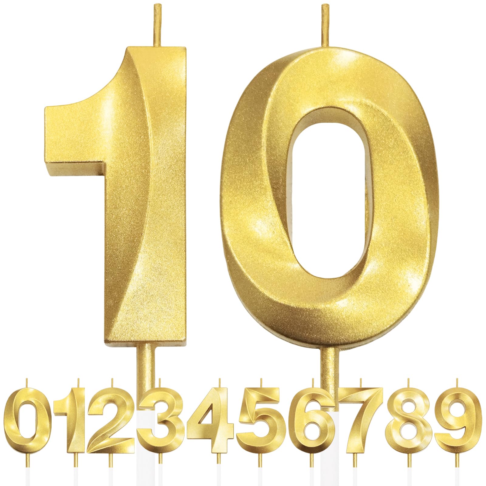 10th Geburtstagskerze, 3D Design Gold Glitter Nummer Kerzen, Cake Topper Dekorationen, Kuchen Kerze für Geburtstagsparty, Hochzeitstag, Baby-Dusche, Party-Dekoration