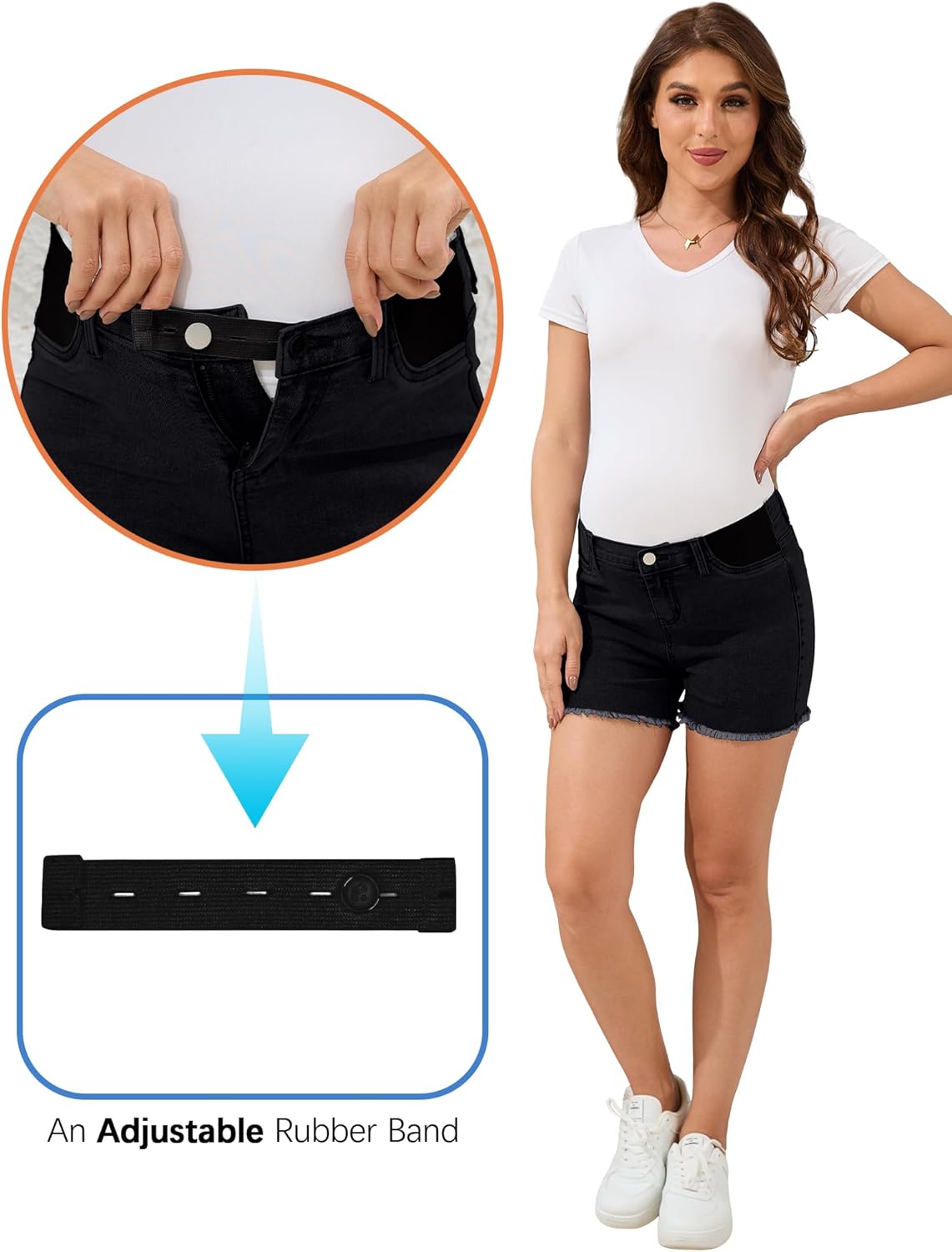 PACBREEZE Women's Maternity Mid-Rise Stretch Denim Shorts Trendy Soft Frayed Hem Pregnancy Shorts, S-XXL - Image 4