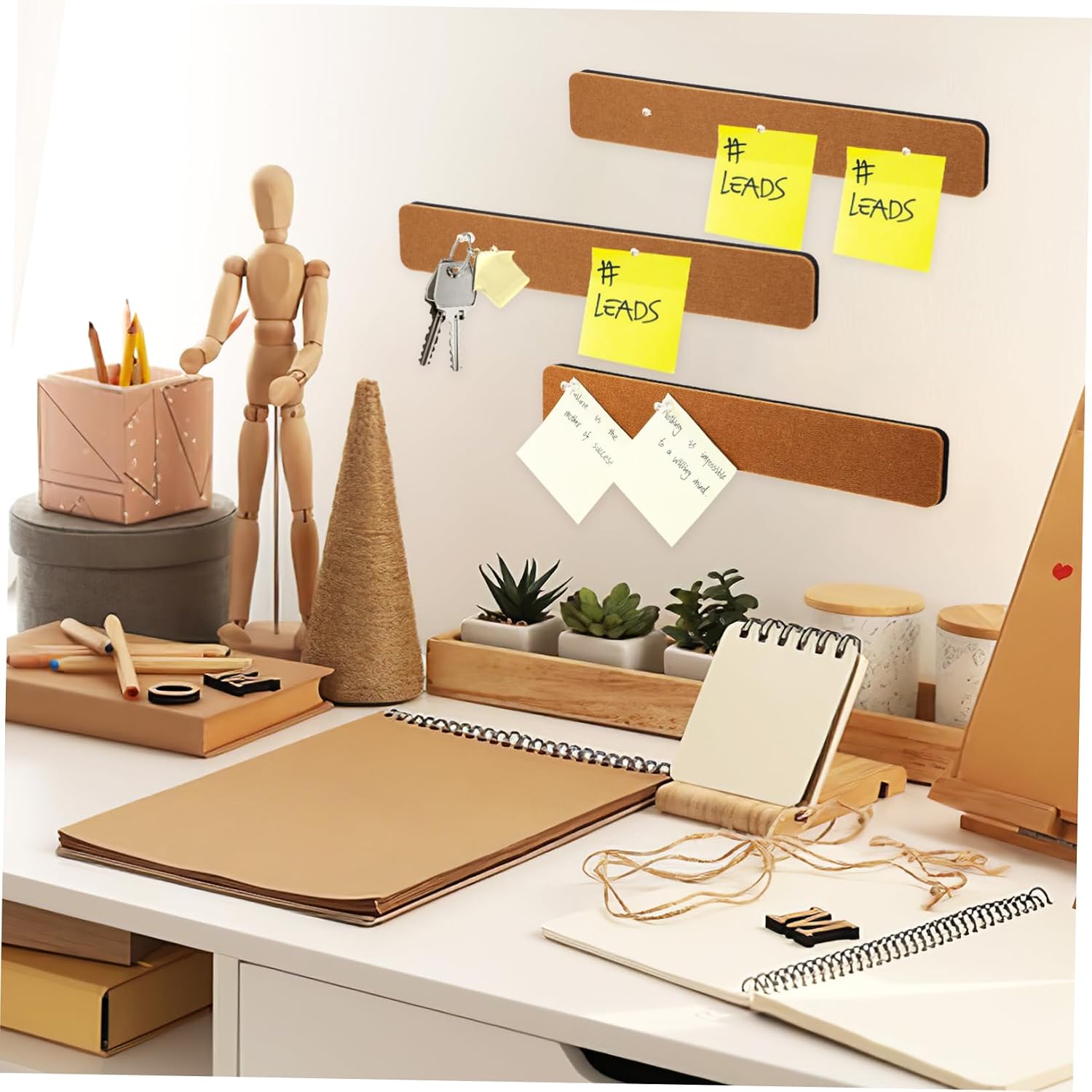 6Pcs Cork Board Strips with Transparent Push Pins Self Adhesive Bulletin Board Accessories for Easy Installation and DIY Decoration Home Office and Shop