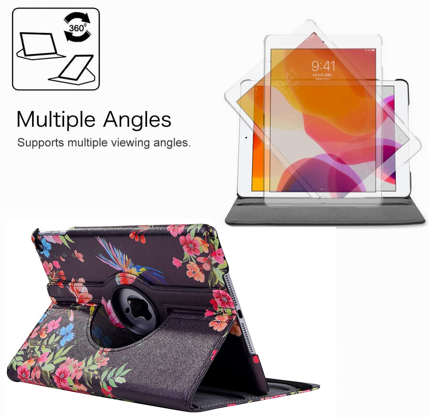 IPad Case For 9.7 Inch 5th/6th Gen & IPad Air 1/2 - Multi-Angle Stand Cover