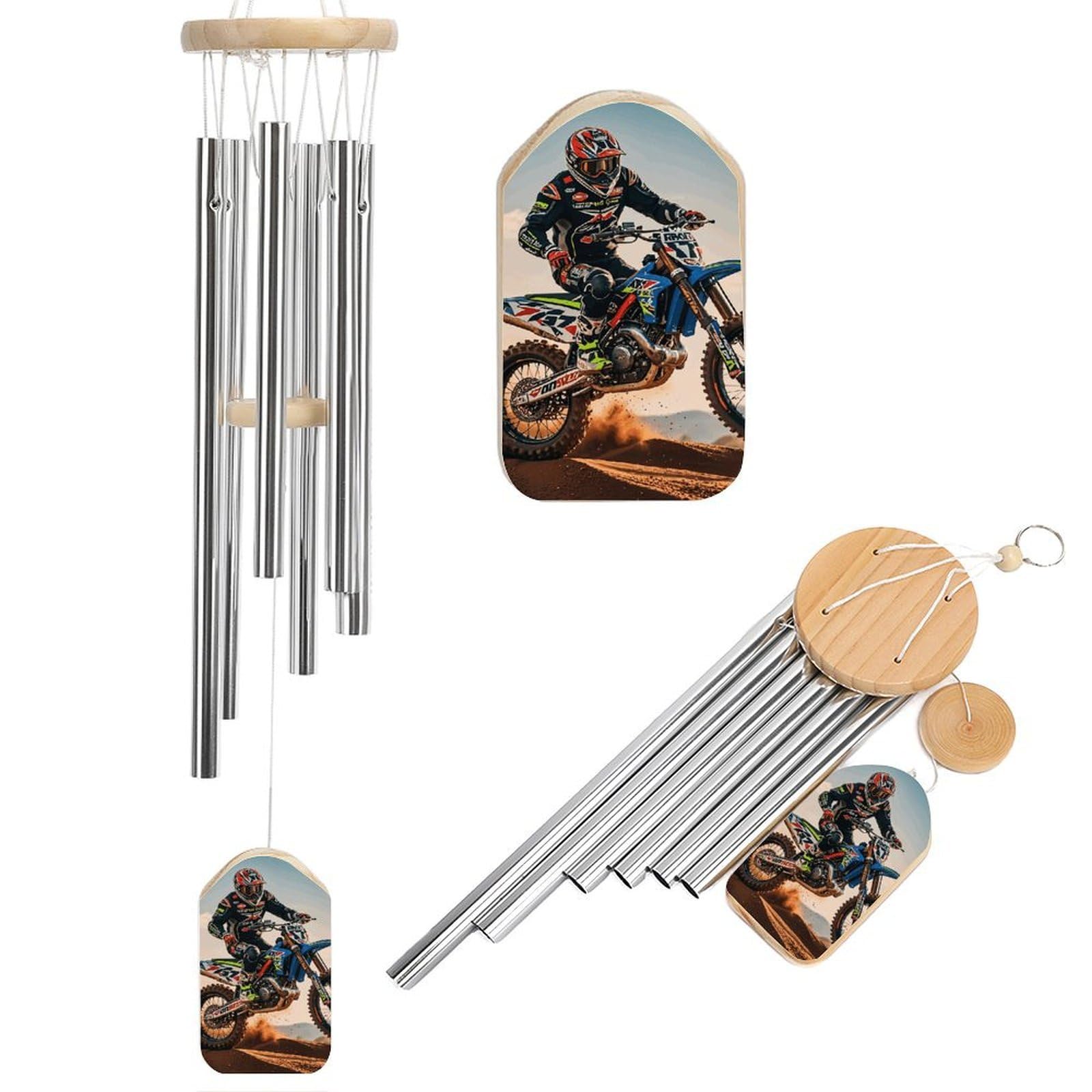 Sport Motorcycle Motocross Racing Theme Wind Chimes for Outside House Warming Gifts, Deep Tone Soothing Melodic Tones Windchimes, Memorial Wind Chime for Home Garden Decoration Aluminium Large Wind Ch
