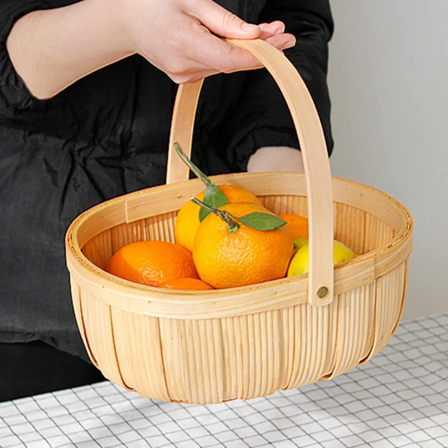 Cestino per il pane in vimini, fatto a mano, cestino da picnic in rattan con manico, supporto per servire cibo, organizer per pane e frutta, soluzione decorativa per riporre oggetti