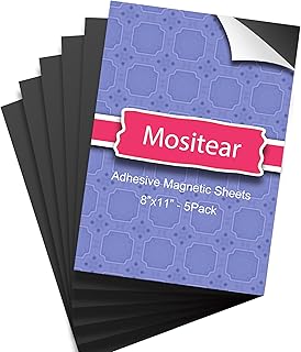 Magnetic Sheets, Magnetic Tape Strips with Adhesive Backing, Magnetic Tape Strips with Adhesive Backing, Magnetic Sheet with Adhesive Backing, 8x10 Inch Flexible Magnet Sheets (5PCS)