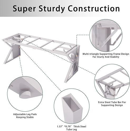 Miniatura 5 de Escritorio de oficina de 70.8 pulgadas, escritorio grande para computadora con marco de metal resistente, escritorio superior de MDF de grano de