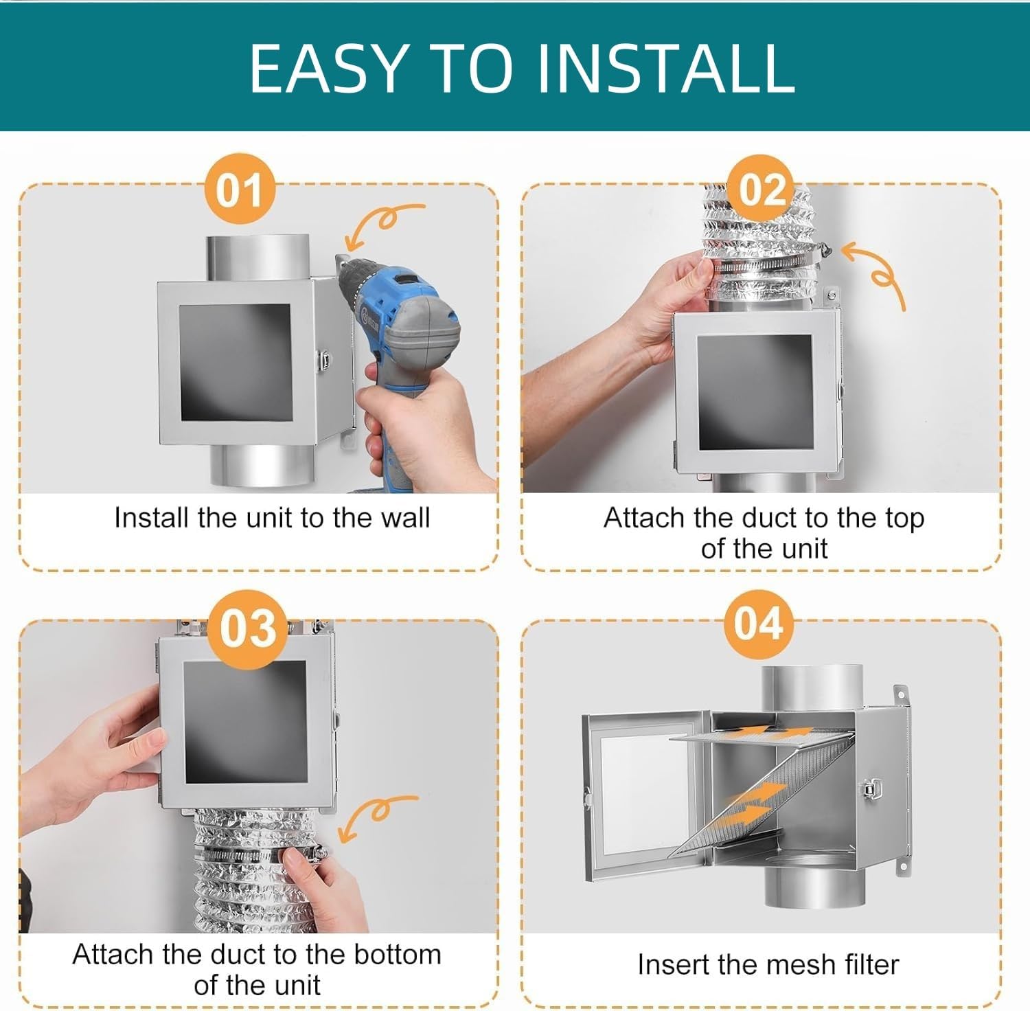 Metal Dryer Lint Trap, Dryer Duct Lint Trap for Dryer Vent, Indoor Dryer Vent Kit with 4inch Dryer Vent Hose, 2 Clamps, 2 Stainless Steel Mesh, Dryer Lint Catcher Outdoor Lint Trap for Electric Dryers