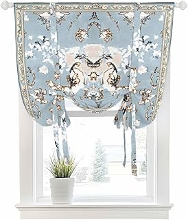 Tie Up Curtain Vintage Boho Flower Rod Pocket Valances Window Shade, Abs...