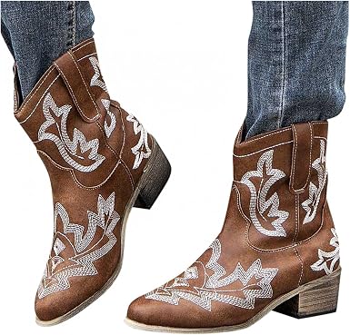 Amazon.com: Eduavar Botas para mujer con talón, para mujer, con bordado de  moda, tacón cuadrado, botines, cómodas, casuales, de combate. : Ropa,  Zapatos y Joyería