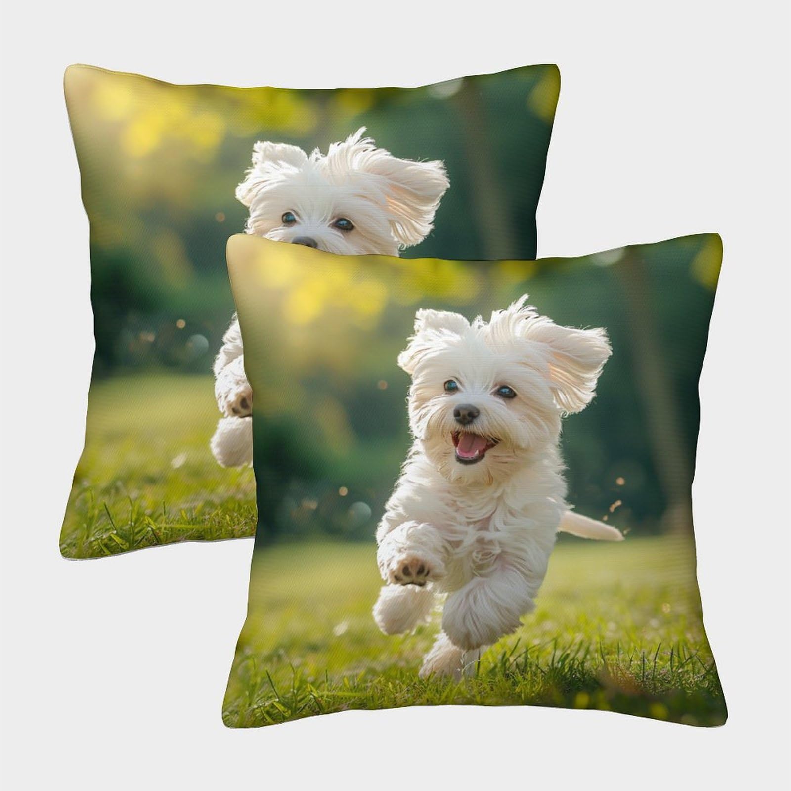 TNFHSOFT Maltese Dog Cushion Cover Set of 2 Decorative Machine Washable Pillowcases Square Pillow Cases with Invisible Zipper Cushion Covers for Sofa Couch Home Bedroom Throw Pillow Case 45x45cm