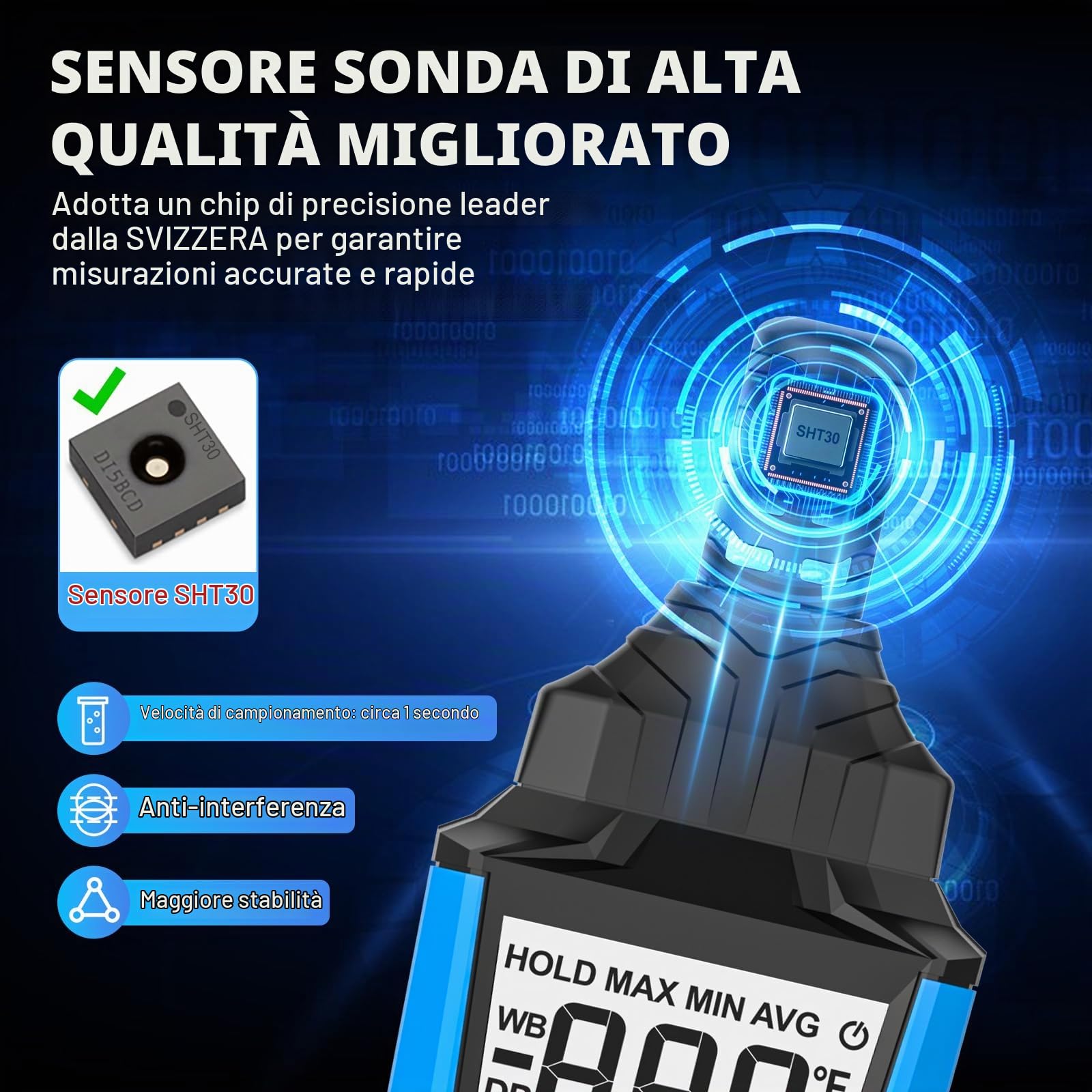 Igrometro Digitale Interni MESTEK, Termometro Ambiente Interno, Portable Monitor di Temperatura e umidometro, Punto di Rugiada e Temp di Bulbo Umido, per Industria Agricoltura in Ufficio e in casa