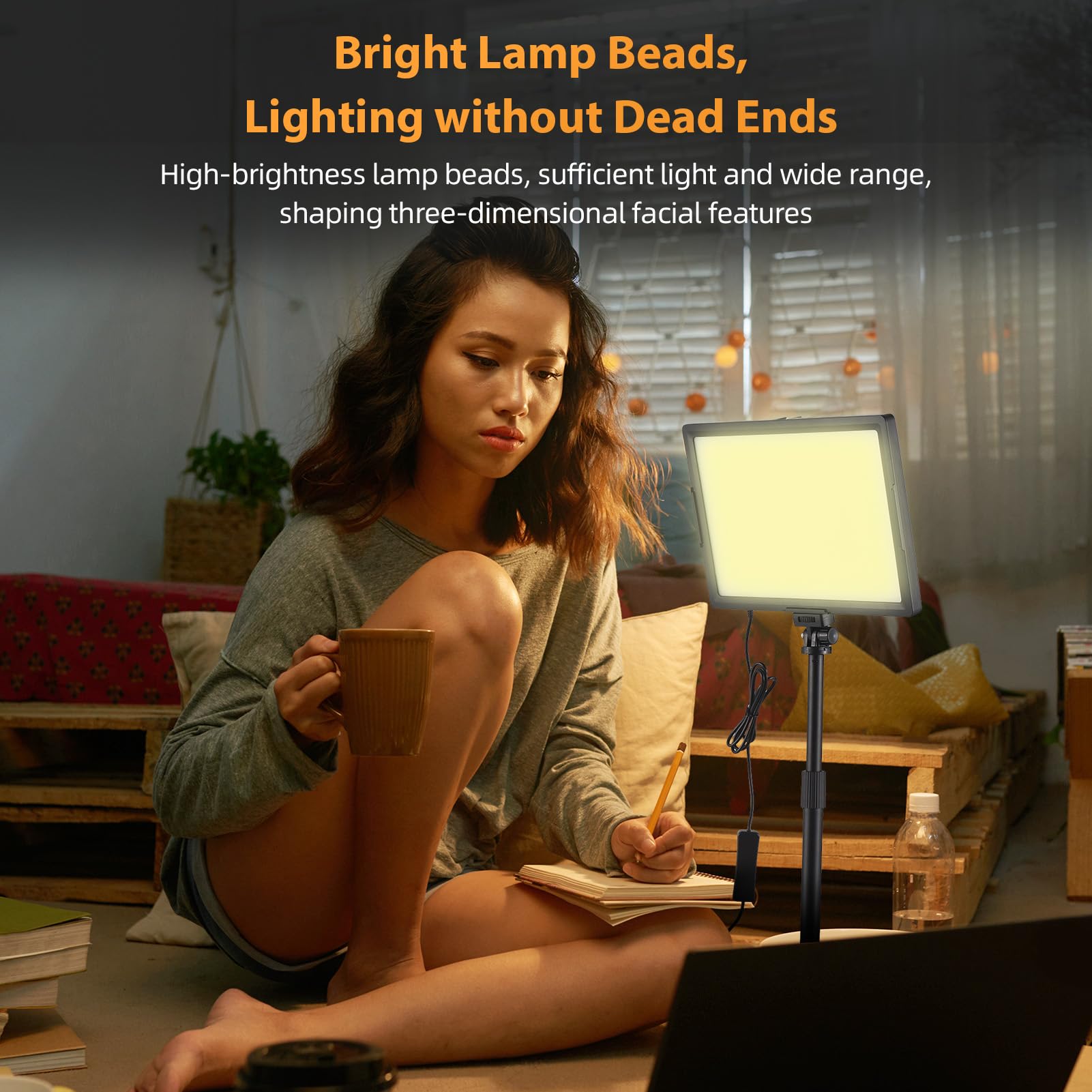 Andoer Lampada LED per video da 15 W, 3000 K - 6500 K, intensità dimmerabile con supporto luminoso, alimentazione USB per trasmissioni in diretta, registrazione video, riunioni online, istruzione