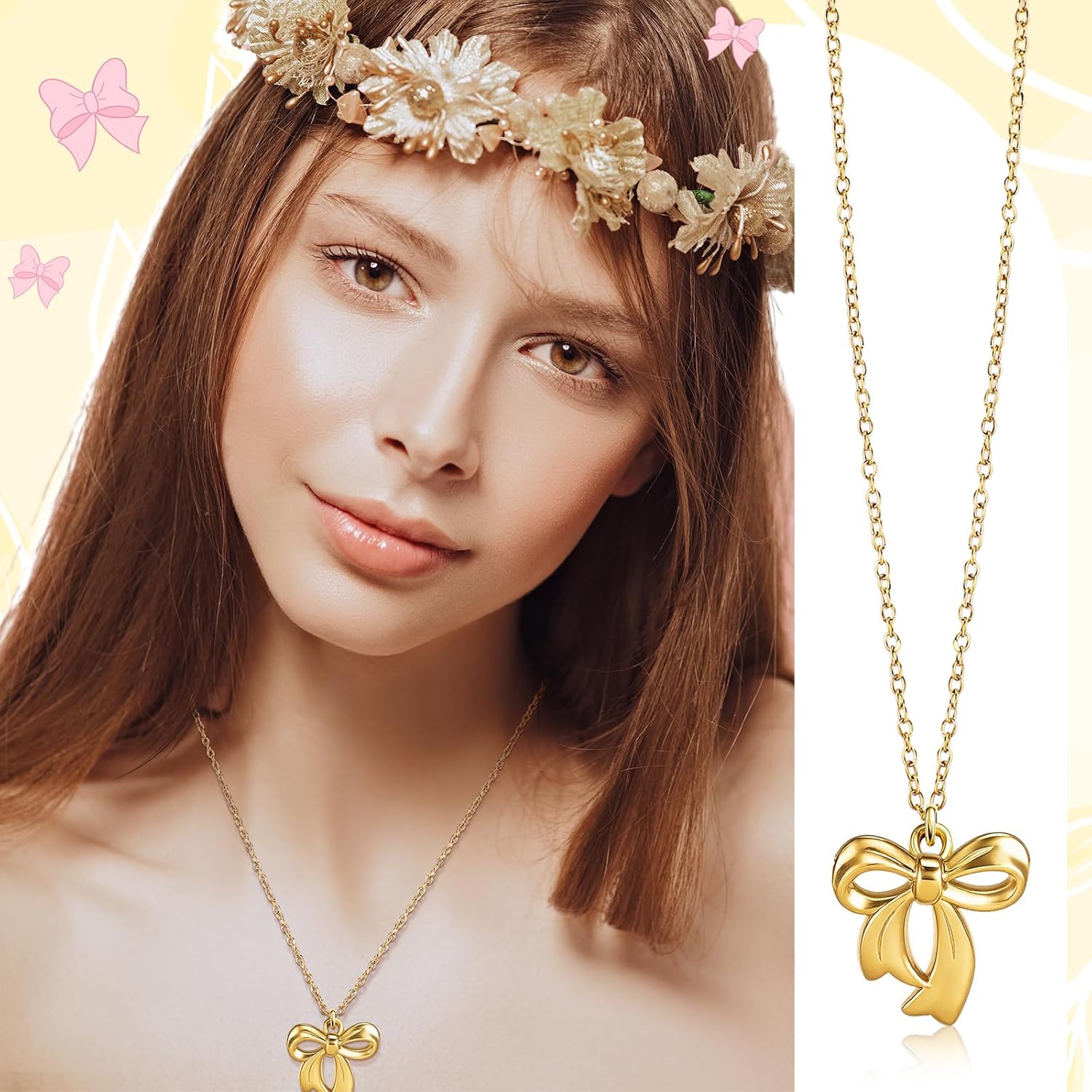 Tondiamo Bow Party Favors Bow Necklace for Women Coquette Bowknot Jewelry Bulk Ribbon Pendant Necklace Gift for Birthday Baby Shower