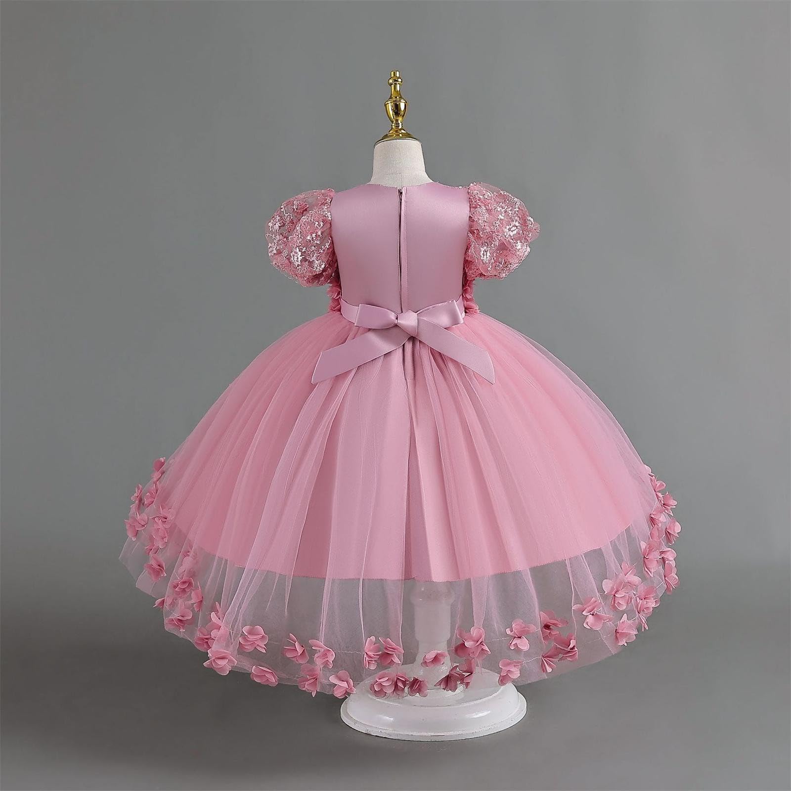 Generisch Vestido de encaje pétalo de flores para niños vestido de princesa vestido de tren para niñas pequeñas vestido de niños
