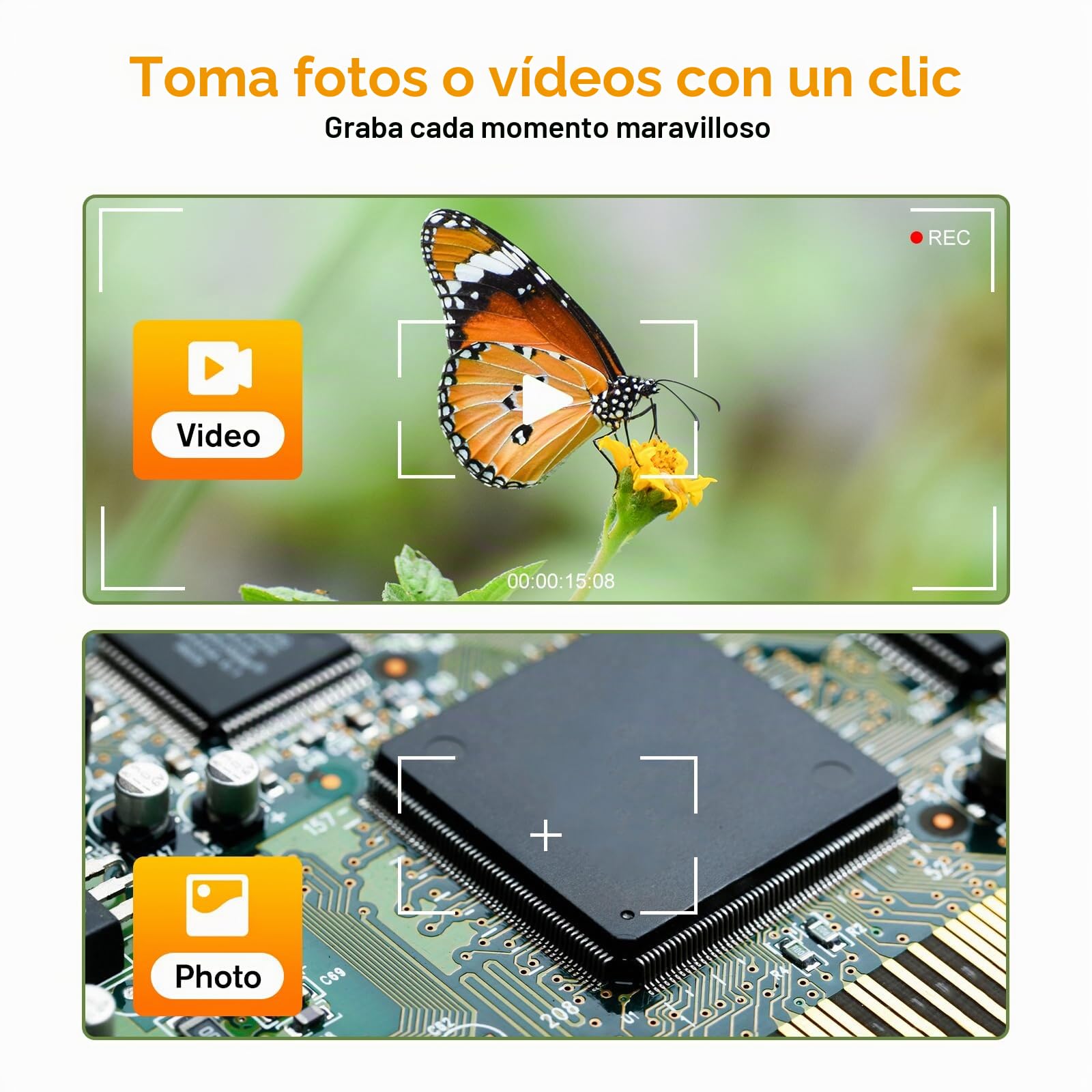 WADEO Microscopio Digital de Mano, microscopio USB 1440P HD con Aumento de 50X-1600X, cámara de inspección portátil sin WiFi, con Cable con 8 LED y Soporte, Compatible con iOS, Android y tabletas