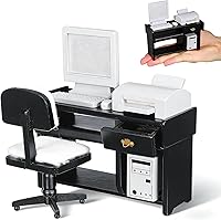 Vista 1 de NUOBESTY Juego de muebles de oficina para casa de muñecas, silla de escritorio en miniatura, impresora de computadora, accesorios de teclado