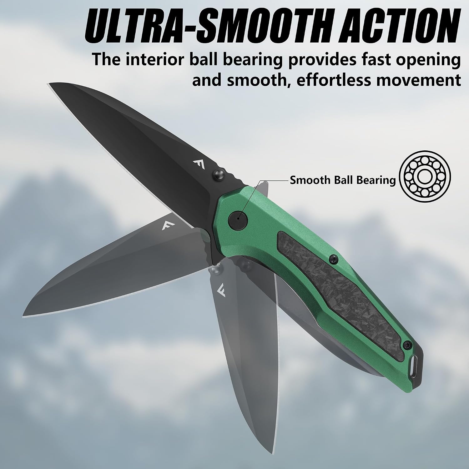 FLISSA Folding Pocket Knife, EDC Knife with SANDVIK 14C28N Steel Blade,Shredded Carbon Fiber Aluminium Combined Handle, Pocket Clip and Thumb Stud for Camping Hiking Outdoor(Green)
