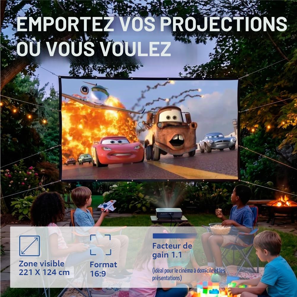 iggual - Écran de Projection 100 Pouces - Pliable - Anti-Plis - Format Large 16:9 - Angle de Vision 120° - Adapté pour Projecteur et Rétroprojecteur - Dimensions 221 x 124 cm