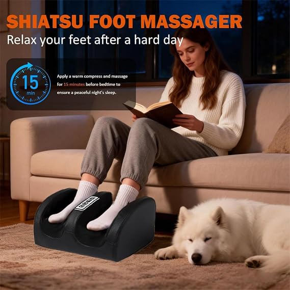 Shiatsu Foot Massager with Heat, Electric Kneading Foot Massager and Calf Massage with Cord Remote Control for Relaxes Leg Muscles, Plantar Fasciitis, Pain Relief, Gifts for Mom & Dad (Gold)