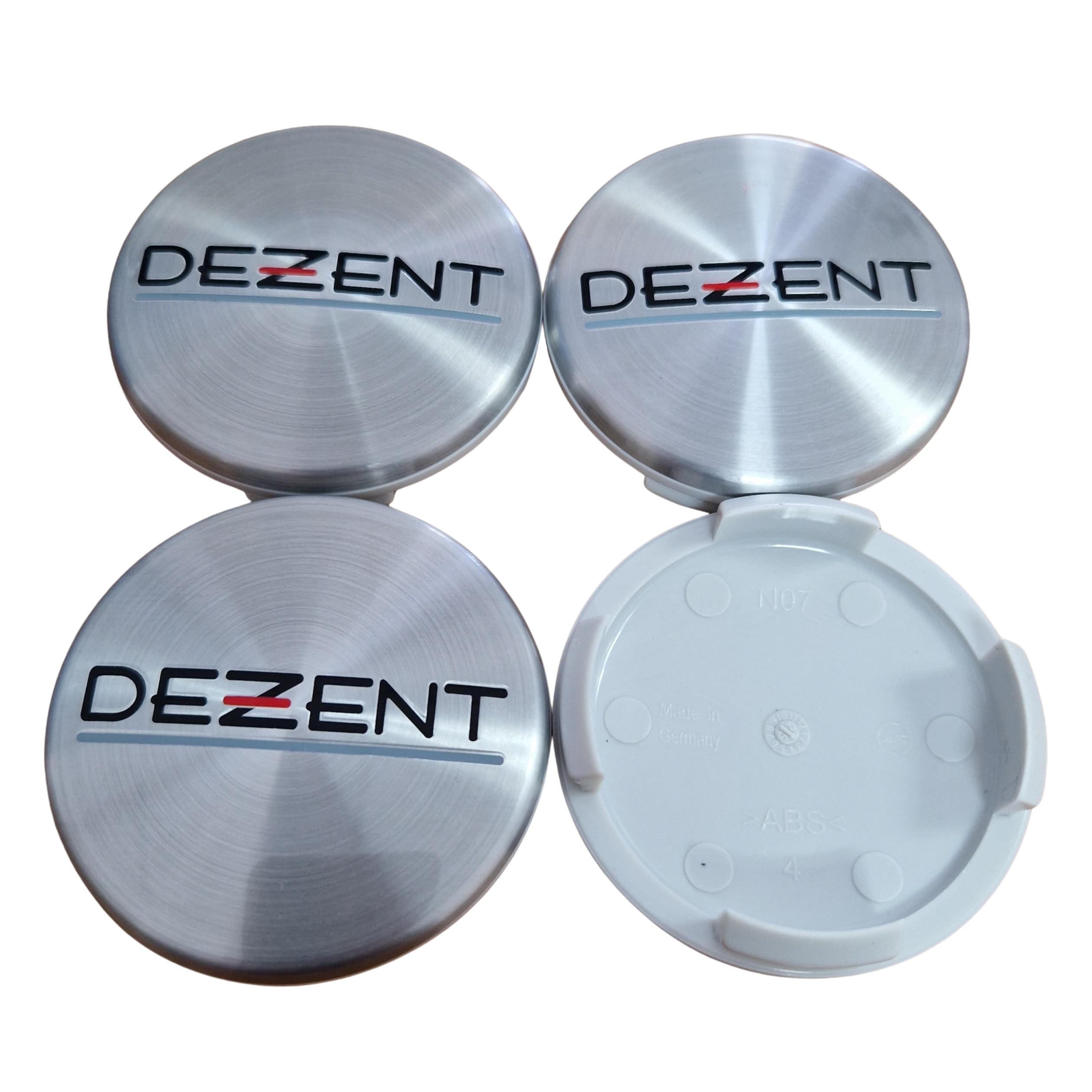 4 x Dezent zaślepka piasty 60 mm / 56 mm (DZA), N07, srebrna szczotkowana aluminium, zaślepka piasty koła, oryginalna nasadka do felg