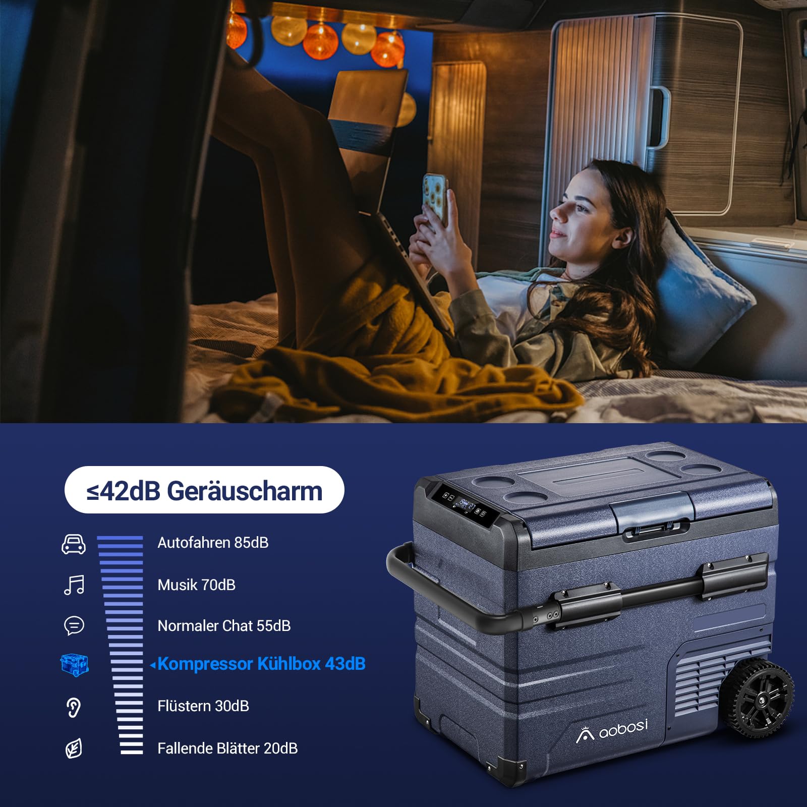 AAOBOSI Frigo Portatile, Frigo Per Auto Doppia Zona, Frigorifero da Viaggio con WiFi, -20 ℃ a 20℃, 12/24V DC e 100/240V AC,Per Auto, Camion, Camper, Barca e Presa Di Corrente