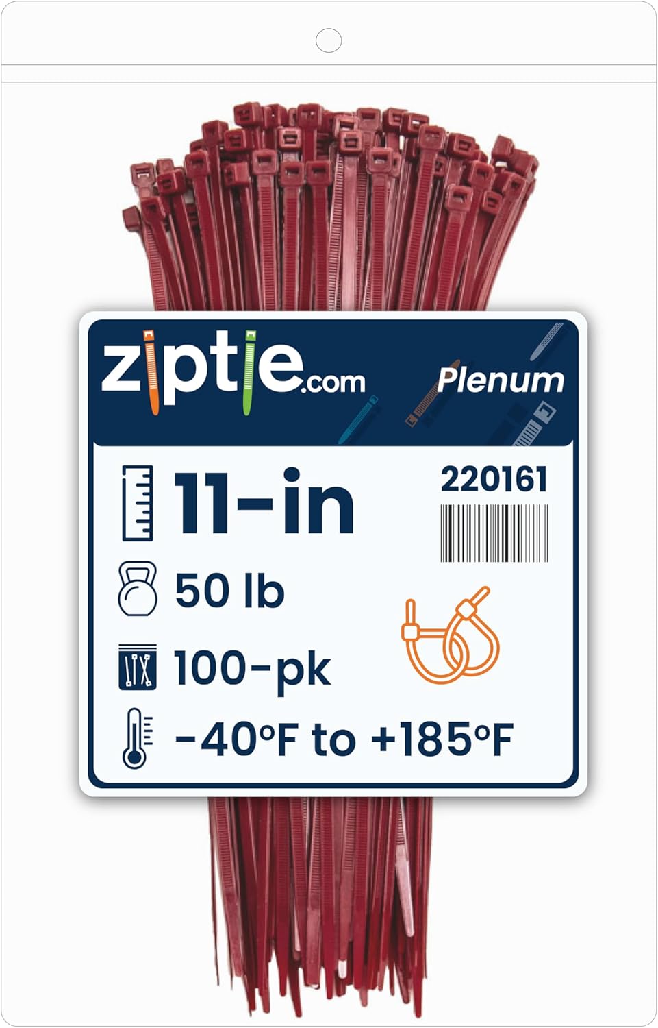 ZipTie.com 11-Inch Plenum Nylon Multi-Purpose Zip Ties - 50-lb Tensile Strength Cord Management - UL 21S Listed Tie Wraps - Indoor Multi-Purpose (100-Pack)