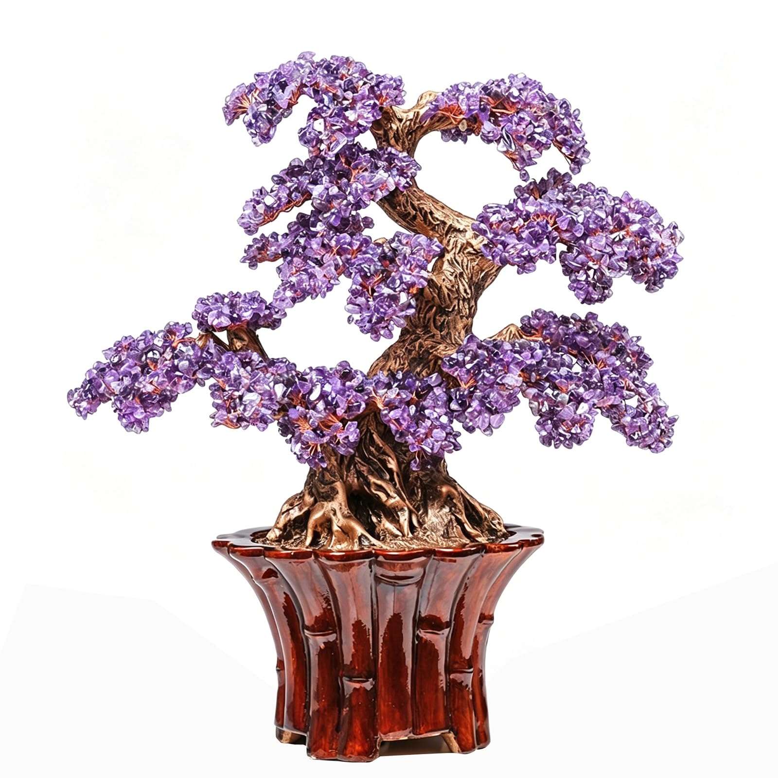 Ręcznie robione drzewko pieniędzy z naturalnego kryształu w koszu z kwiatami – cytryn i ametyst Feng Shui Wealth Bonsai, luksusowy prezent na otwarcie firmy, wysokiej,A