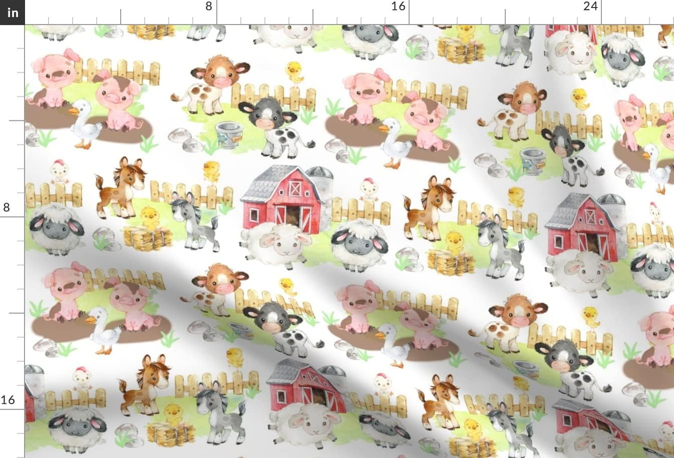 Spoonflower Fabric - Farm Animals Baby Barnyard Watercolor Printed on Chiffon Fabric by The Yard - Sewing Fashion Apparel Dresses Home Decor