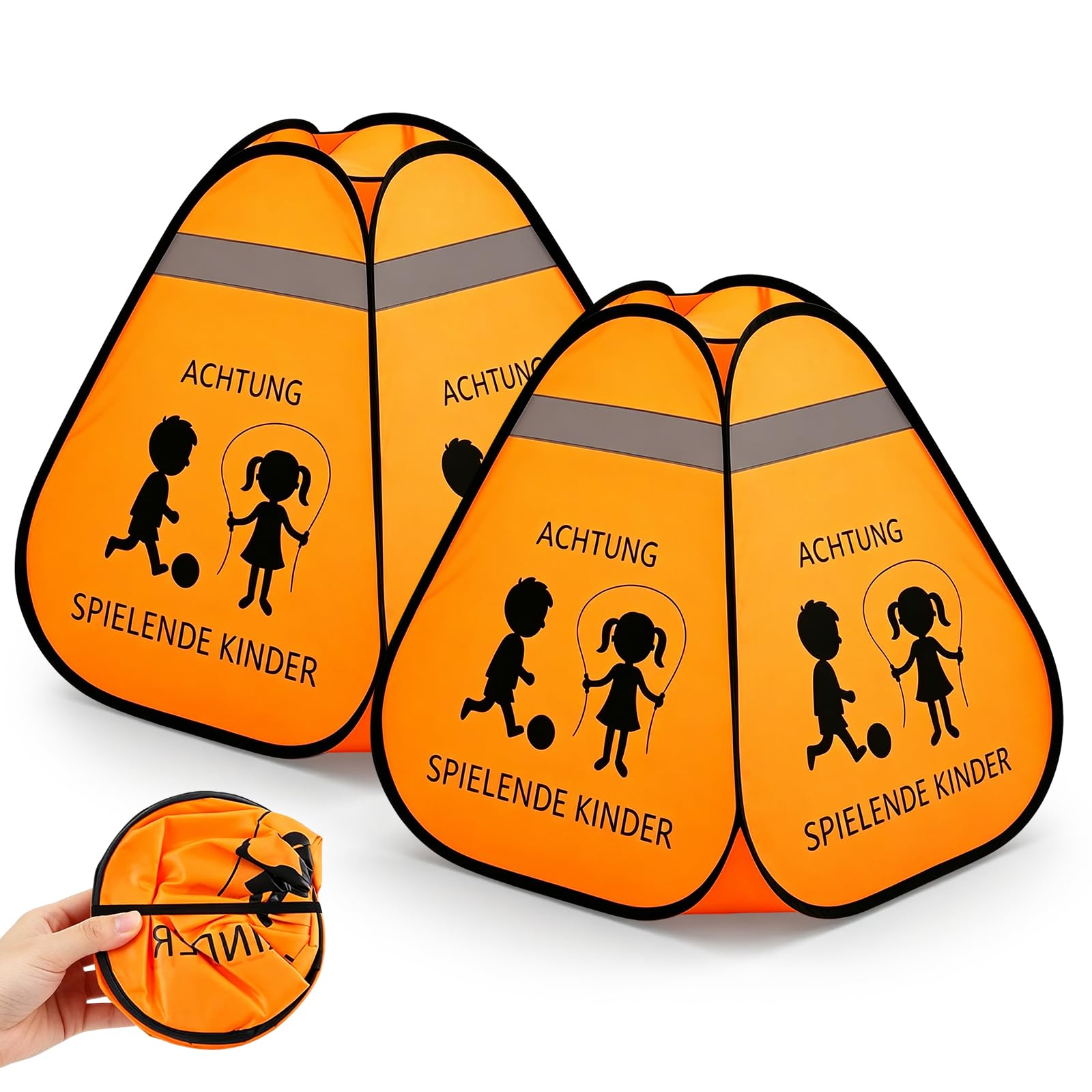 2 Stück Straßenwarnschild Achtung, Achtung Spielende Kinder, Schild Spielende Pop Up, Straßenwarnschild Kinder Schild, Faltbar Verkehrswarnschilder für Außeneinsatz(Orange)