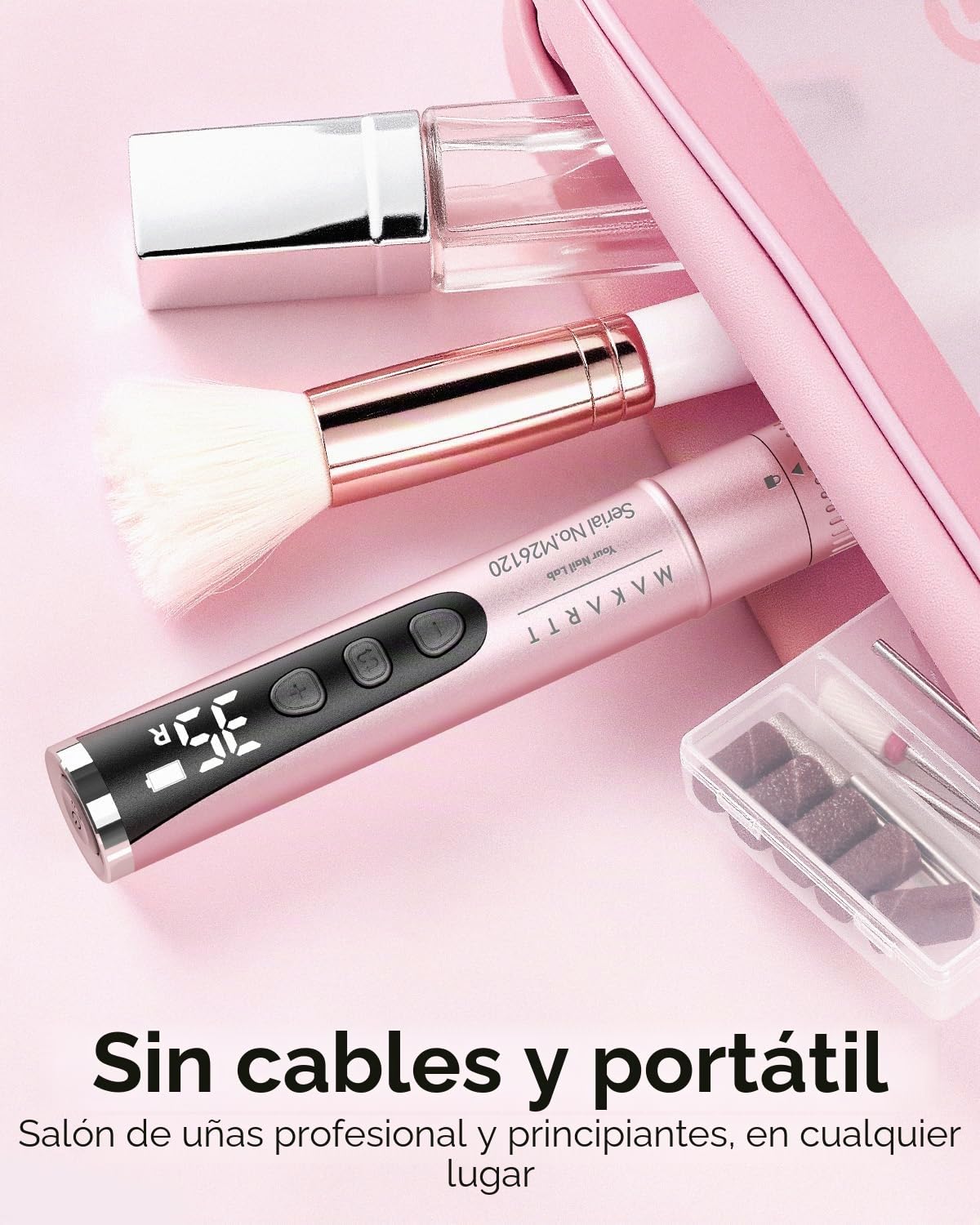 Makartt Torno para Uñas Profesional – Torno para Uñas Recargable con 35000 RPM, Juego de Lima Uñas Eléctrica para Esmalte de Uñas Acrílico en Polvo gel, Nail Drill Manicura Silencioso Ligero Portátil | Lima eléctrica portátil con accesorios, para uñas acr