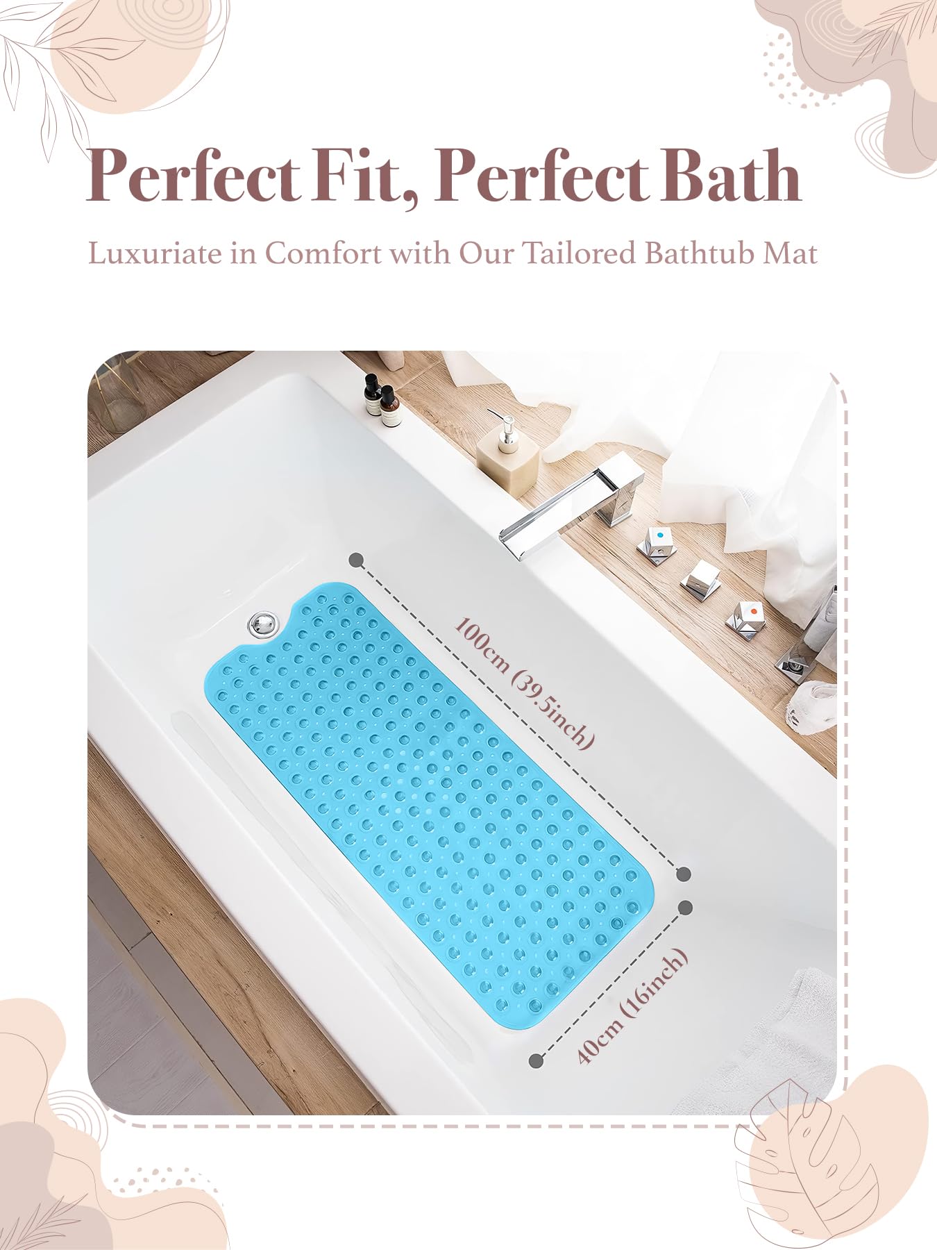 ADOV Shower Mat, Extra Long Non Slip Bath Mat Antibacterial Rubber 100x40 cm - Image 3