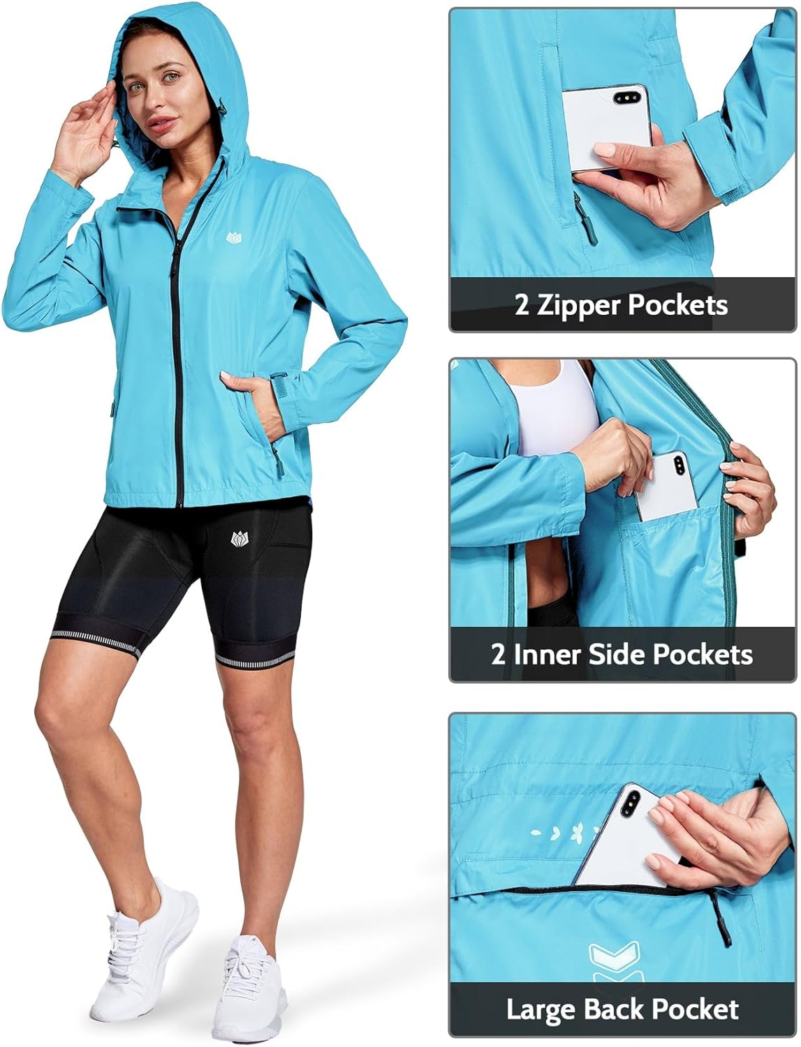 FitsT4 Sports Women's Cycling Running Jackets Lightweight Windproof Bike Windbreaker Reflective with Hooded - Image 3