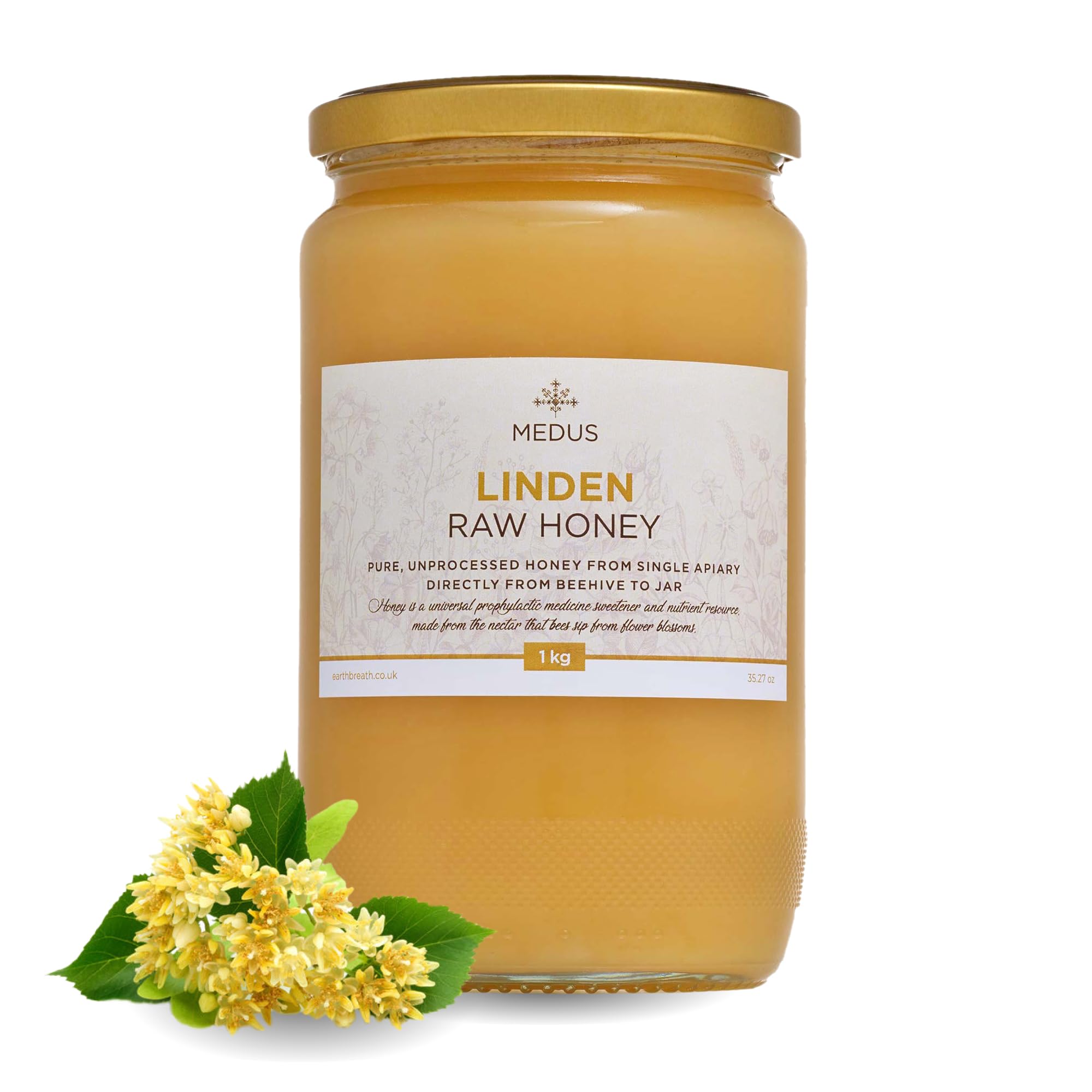 EarthbreathLinden | Lime | Basswood Raw Honey - 1kg - Pure, Unpasteurised and Unfiltered - Natural Sweetener for Cooking, Coffee, Tea, Juice, Drinks, Food